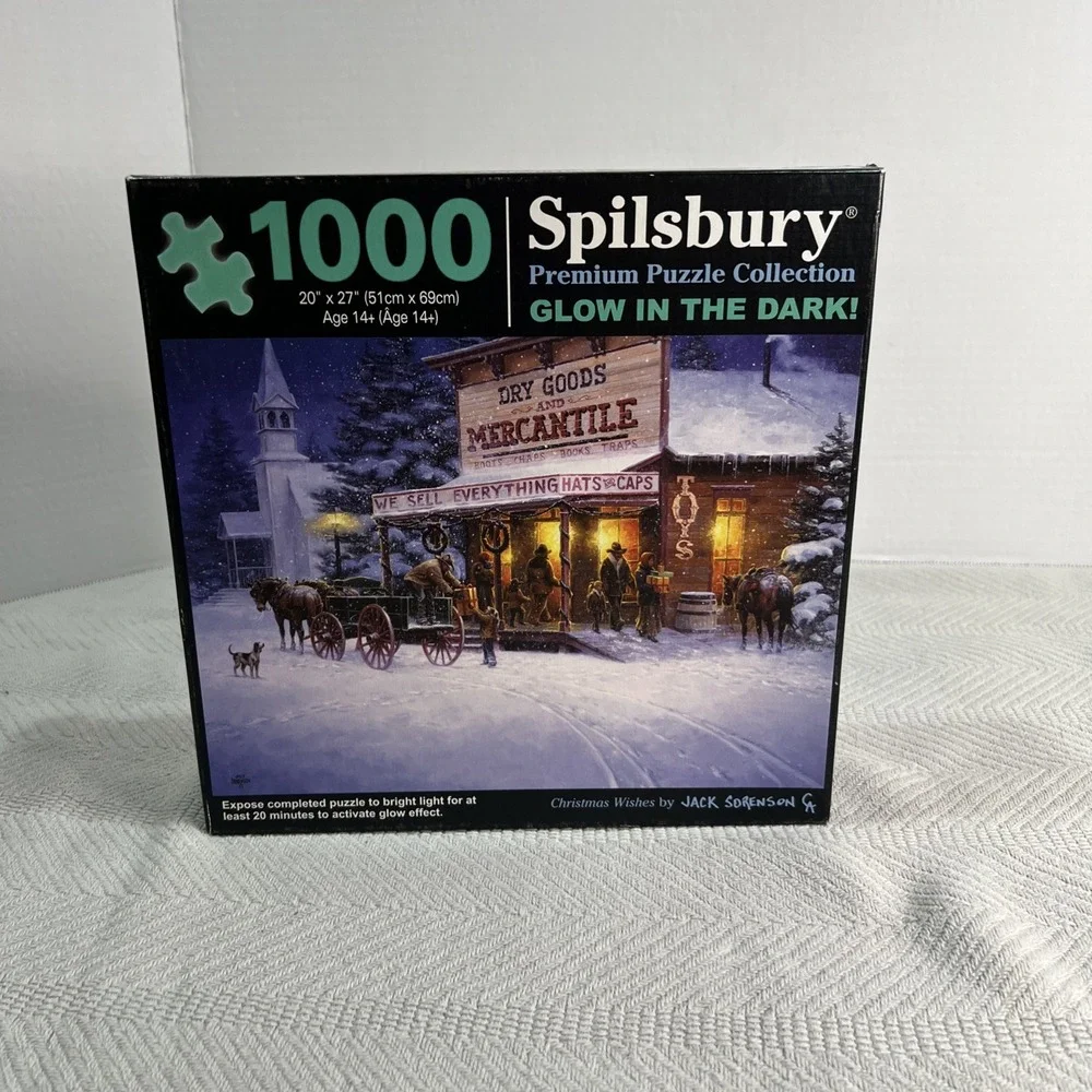 Christmas Wishes Glow In The Dark 1000 Pc Puzzle Jack Sorenson Western Cowboy